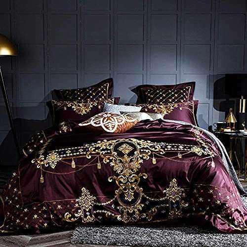 HJRBM Red Bedding Set Bed Sheet Set Luxury Egypian Cotton Embroidery Bedding Sheet Duvet Cover Set,1,Queen Size 4pcs (1 King Size 4pcs)