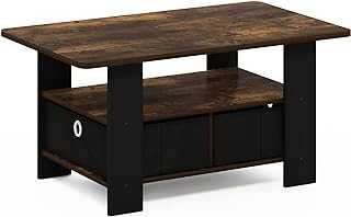 Furinno Coffee Table with Bin Drawer, Engineered Wood, Amber Pine/Black, 48.3 (D) x 80 (W) x 39.6 (H) cm