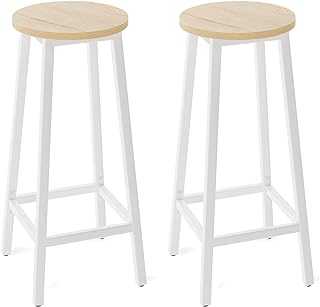 YMYNY Bar Stools Set of 2, Tall Breakfast Bar Stools with Footrest for Kitchen, Industrial Style, Wooden Look with Metal Frame for Dining Room, Party Room, 29 x 29 x 70CM, Natural & White HTMJ510R