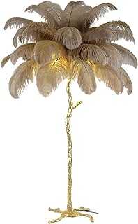 Psfghvz Natural Ostrich Feather Floor Lamp, Resin Feather Standing Lamp, Simple Modern Bedroom and Living Room Standing Lamp, Golden Lamp Body, Dimmable with E14 LED Bulb, 170cm