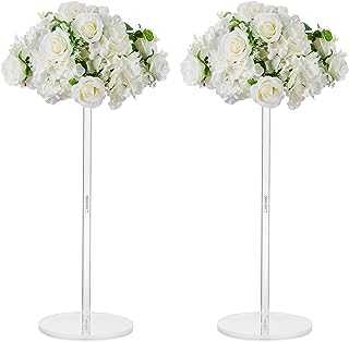 Nuptio Acrylic Vase Wedding Centrepieces - 2 Pcs 60cm Tall Table Flower Stand Flowers Vases for Birthday Party Weddings Decorations - Elegant Bulk Geometric Column Centrepiece Display Stands Holder