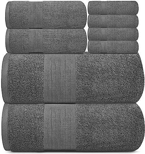White Classic Resort Collection Soft Bath Towel Set | Luxury Hotel Plush & Absorbent Cotton | 2 Bath Towels, 2 Hand Towels and 4 Washcloths [8 Piece, Smoke Grey]…