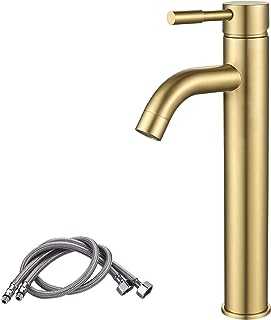 Tall Basin Taps, NewEast Gold Solid Brass High Rise Bathroom Sink Tap Mixer, Countertop Cloakroom Washroom Faucet