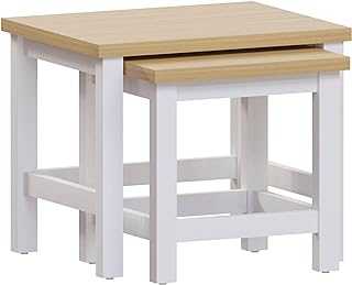 Vida Designs Arlington Nest of 2 Tables Side End Modern Table Set MDF Square Furniture (White)