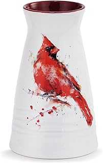 DEMDACO Redhead Cardinal Bird Watercolor Red 7 x 5 Glossy Ceramic Stoneware Vase