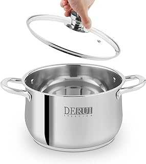DERUI CREATION Stainless Steel Stock Pot with Lids Casserole Pots Induction Saucepans Soup Pot for Cooking,22CM (4L)