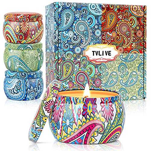 Scented Candles Gifts for Women, Candles 4 Pack 5.65 oz Relaxation Aromatherapy Candles Gift Set with Floral Tin for Women on Mother's Day, Birthday, Festivals, Wedding, Party, Birthday Gifts for her