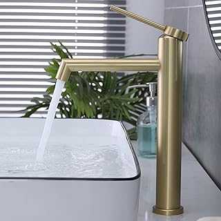 SHANFO Bathroom Tall Tap Single Lever Countertop Basin Tap High Rise Basin Mixer Tap,Brushed Gold,2M4OK-T