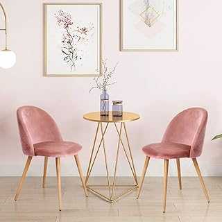 OFCASA Set of 2 Dining Chairs Velvet Fabric Upholstered Seat Kitchen Counter Chairs with Wood Painting Metal Legs for Home Living Room, Pink