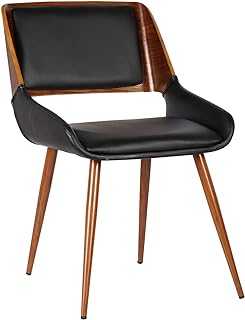 Armen Living Faux Leather Wood Kitchen & Dining Chair, Black/Walnut Finish
