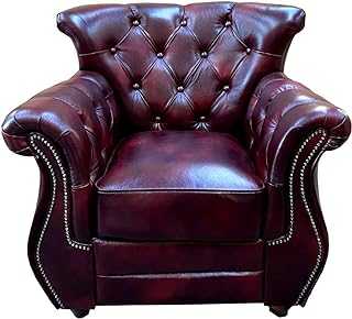 Casa Padrino Luxury Chesterfield Real Leather Armchair Bordeaux Red Brown - Real Leather Furniture Leather Armchair - Real Leather