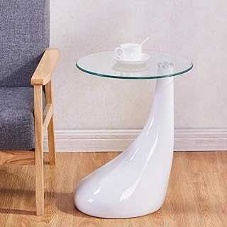 GOLDFAN White Gloss Glass Side Tables Modern Living Room Sofa End Tables Small Glass Coffee Tables for Office Furniture