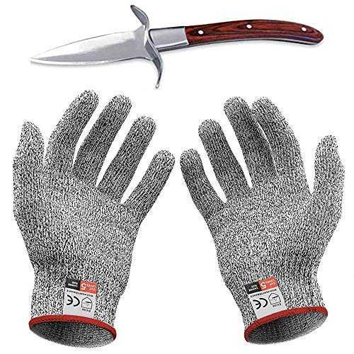 Oyster Knife Set, Cut Resistant Gloves and High Quality Stainless Steel Length Wooden Handle Clam Knife Professional Kitchen Tools