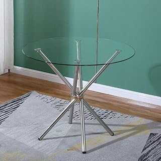 Round Toughened Glass Dining Table With Chrome Metal Legs Compact Space Saving Kitchen Dining Table Restaurants Pub Office & Café(Size:Round 70cm,Color:D)