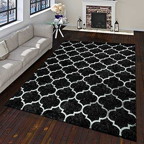 TT Home Low Pile Rug High Low Effect Persian Style Oriental Modern Black White, Size:160x230 cm