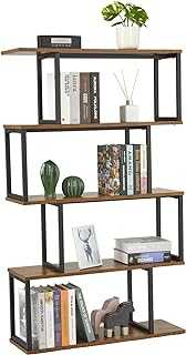 Meerveil Bookcase, 5-Tier S Shaped Bookshelf, Storage Shelving Unit, Industrial Display Shelf for Living Room, Bedroom, Home Office, Plant, 76 x 24 x 127.5 cm, Rustic Brown