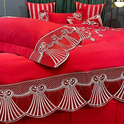 FDSGEWW Duvet Double Cover Set French Romantic Embroidered Silk Bedding European-Style High-End Luxury Silk Duvet Cover Ice Silk Bed Sheet Pillowcase-1.8m Bed (4pcs)_di (A 1.8M BED (4PCS))