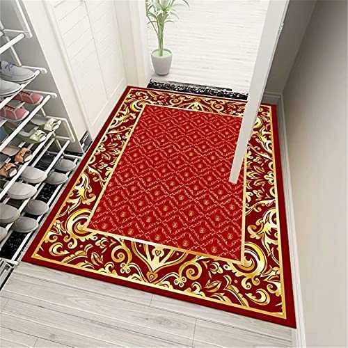 Oriental Style Long Area Rugs for Living Room Red Persian Background with Non-Slip Rubber Bottom Short Pile Carpet, Large Living Room Lounge Kitchen Bedroom Washable, 160 x 230 cm