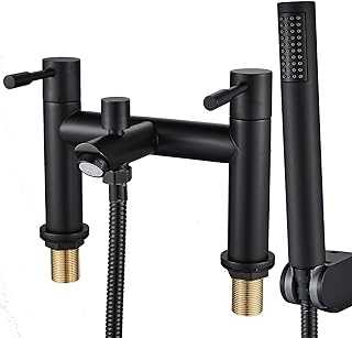 Bath Taps with Shower,Luckyhome Bath Shower Filler Mixer Tap Double Lever Chrome Solid Brass with Shower Hand,Black