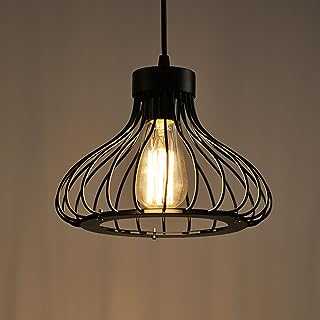 Industrial Retro Cage Ceiling Pendant Light, Shades Metal Basket Lamp, Vintage Rustic Black Wire Cage Guard Hanging Lighting Fixture for Kitchen Island Loft Restaurant