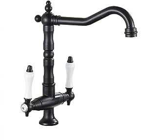Kitchen Mixer Tap - Kitchen Tap, 360 ° Rotating Retro Brass Black Dual Lever Kitchen Sink Mixer Tap, Cold & Hot Water Available - Compatible with Double Kitchen Sink, with UK Standard Fittings