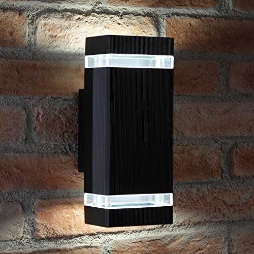 Auraglow Indoor/Outdoor Double Up & Down Wall Light - Black - Cool White LED Bulbs Included