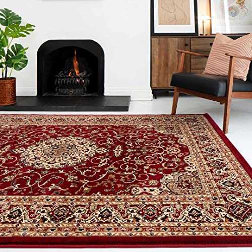 Classic Oriental Traditional Red Living Room Area Rug Persian Style Floral Medallion Mat Carpet Bedroom Hallway Bordered Rugs 120cm x 170cm