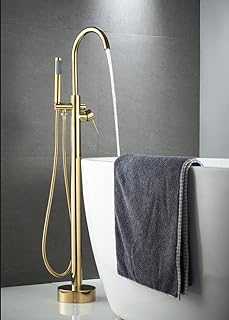 XZST Brushed Gold Freestanding Bathtub Faucet Floor Mount Tub Filler Single Handle Brass Tap with Hand Sprayer and Swivel Spout With Jets & Superior Hand Shower …