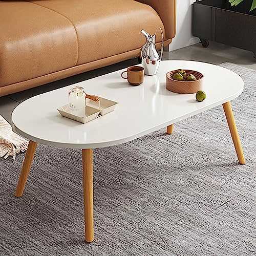 Low Oval Coffee Table,Solid Table Legs, Mid Century Modern Coffee Tables, Centre Table For Living Room, Tea Table, Side Table for Living Room,Small Space, 80x 45 x 40cm (marble white)