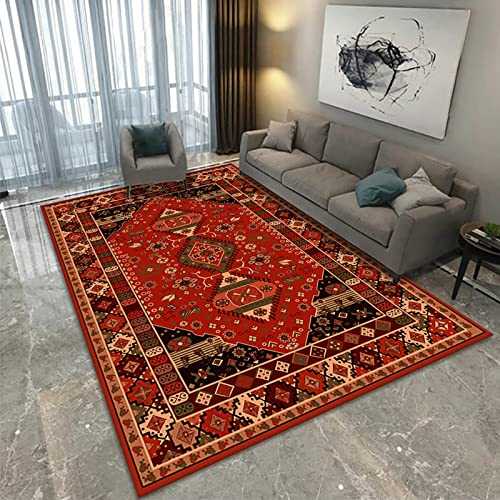 HGGOP Oriental Persian Throw Rugs Faux Wool Soft Fuzzy Distressed Turkish Small Area Rug Tribal Vintage Geometric Bathroom Kitchen Rugs Indoor Entryway Door Mat Non-Slip Washable Low-Pile Carpet