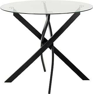 Seconique Dining Table, Clear Glass/Black, Diameter 895mm x 895mm x H 750mm