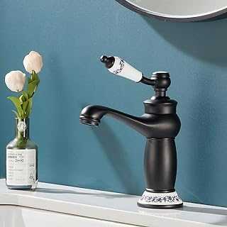 Maynosi Retro Bathroom Basin Mixer Tap, Luxury Victorian Mixer Taps with Floral Ceramic Handle, Single Lever Mono Vintage Sink Faucet for Cloakroom, Include Flexible Tails, Brass (Matte Black)