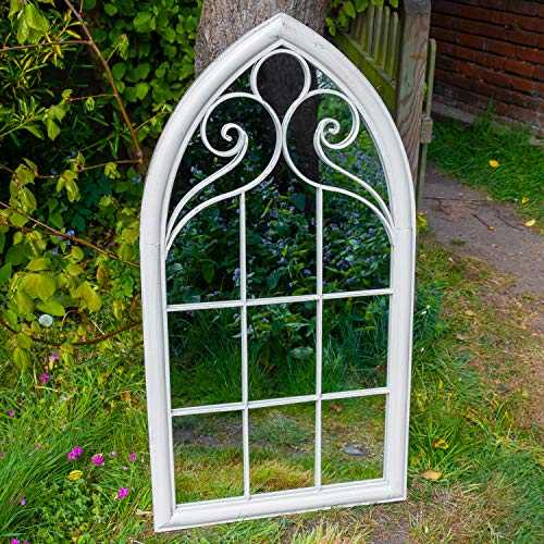 Woodside Selby XL Decorative Outdoor Garden Arch Mirror, White Rustic Metal, W: 60.5cm x H: 111cm