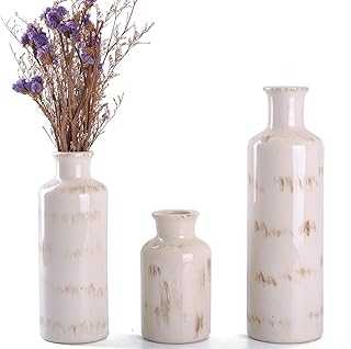 WHJY Modern Farmhouse Vase Decor, Set of 3 White Vases for Decor, Crackled Design Decorative White Vase Centerpiece Accent, Ceramic Vase Set for Farmhouse Living Room, Tabletop Décor