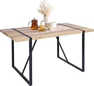 FurnitureR 55 Inch Rectangular Modren Heavy-Duty Metal Frame Room Dining Table, Medium, Oak