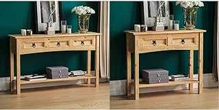 Vida Designs Corona Console Table, 3 Drawers With Shelf, Solid Pine Wood & Amazon Brand - Movian Corona Console Table, 2 Drawer With Shelf, Solid Pine Wood, 70 x 83 x 31 cm