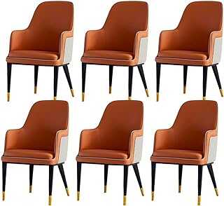 Modern Modern Kitchen Dining Chairs Set of 6 Leather High Back Padded Soft Seat Living Room Armchairs,Metal Legs Leisure Reception Chairs Dining Chairs (Color : Blue+Light Gray) (Orange+light Gra