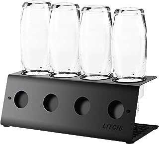 Litchi Bottle Holder Dish Drainer Drainer Drainer Brushed Stainless Steel with Lid Holder Bottle Stand for SodaStream Crystal and Duo Emil Bottles (Black, Set of 4)
