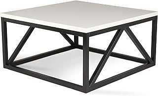 Kate and Laurel Kaya Two-Toned Wood Square Coffee Table with White Top and Black Base
