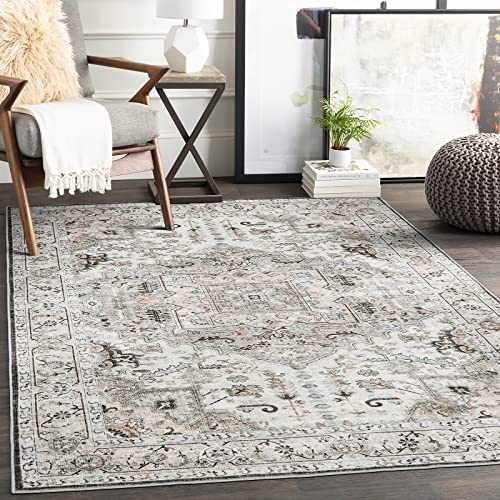 xilixili 8x10 Area Rugs,Washable Rug Anti-Slip Backing Area Rugs for Living Room - Stain Resistant Boho Rugs for Bedroom,Vintage Printed Home Decor Large Area Rug (Brown/Ivory,8'x10')
