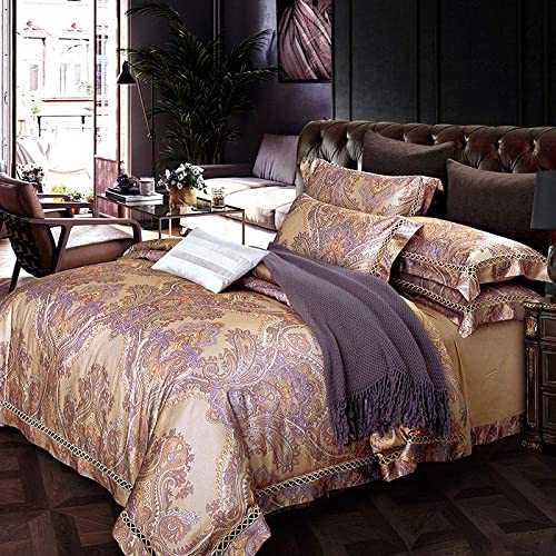 HJRBM Luxury Bedding Set Satin Bedding Sets Bed Sheet Jacquard Bedding Sets Duvet Cover,3,King Size 4pcs (1 King Size 4pcs)