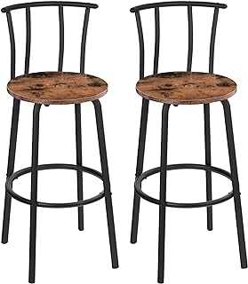 HOOBRO Bar Stools Set of 2, Breakfast Bar Stools with Backs, Bar Chairs, Industrial Kitchen Stools, Wooden Stools with Footrest, Tall, Ergonomically Designed, Rustic Brown and Black EBF04BY01G1