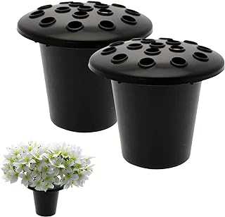 Caliko-Grave Flower Holders with lid pack of 2 Black, Memorial Vases for Graves Strong Plastic Grave Flower Pots Insert in Grave-side, Grave Vase for Grave Decorations