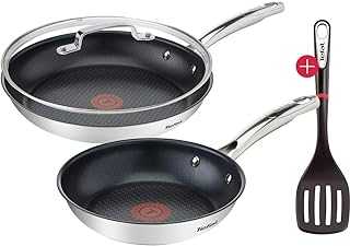 Tefal G48525 Induction Pan Set 4 Pieces 20 + 28 cm + Jamie Oliver Glass Lid 28 cm + Ingenio Spatula Titanium Force Non-Stick Coating Stainless Steel Handles Suitable for Induction Cookers