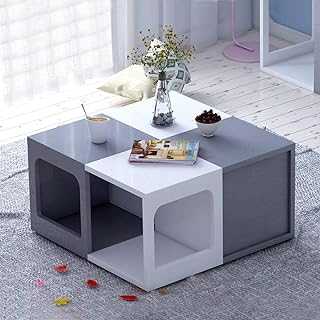 OFCASA Set of 4 High Gloss Coffee Table with Storage Cube Bookcase Wooden Side Table Living Room Furniture 40cm, White + Grey