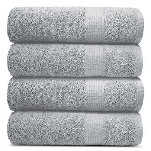 TRIDENT Fresh Bath Towel, 4 Piece Bathroom Towel, 100% Cotton, Highly Absorbent, Super Soft (Grey)