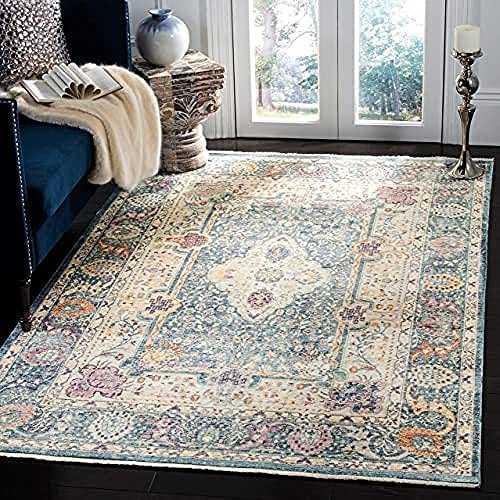 Safavieh Traditional Indoor Woven Rectangle Area Rug, Illusion Collection, ILL704, in Teal / Cream, 183 X 274 cm for Living Room, Bedroom or Any Indoor Space