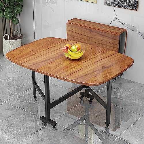 HIGAOQS Drop Leaf Dining Table, Kitchen Folding Dining Table Space Saving Wood Rectangular Drop Leaf Table Round Edge Design Saving Space Butterfly Table with Moveable Wheels (Brown,120 * 70cm)
