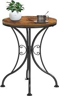Round End Table Wood Round Side Table for Small Spaces,Vintage Outdoor Farmhouse End Table For Living Room, Balcony, Countyard, Sofa, Bedroom, Industrial Narrow Coffee Table in Black and Brown