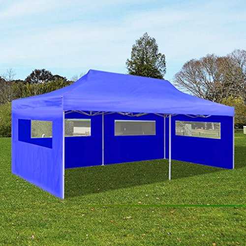 Zora Walter Pop Up Party Tent Foldable Blue Gazebo with Size: 6 x 3 x 3.15 m, Waterproof, 1 Side Wall with 4 Transparent PVC Windows